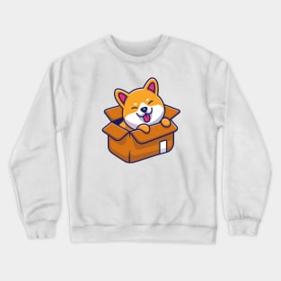 Cute Shiba Inu Dog Playing In The Box Cartoon Crewneck Sweatshirt